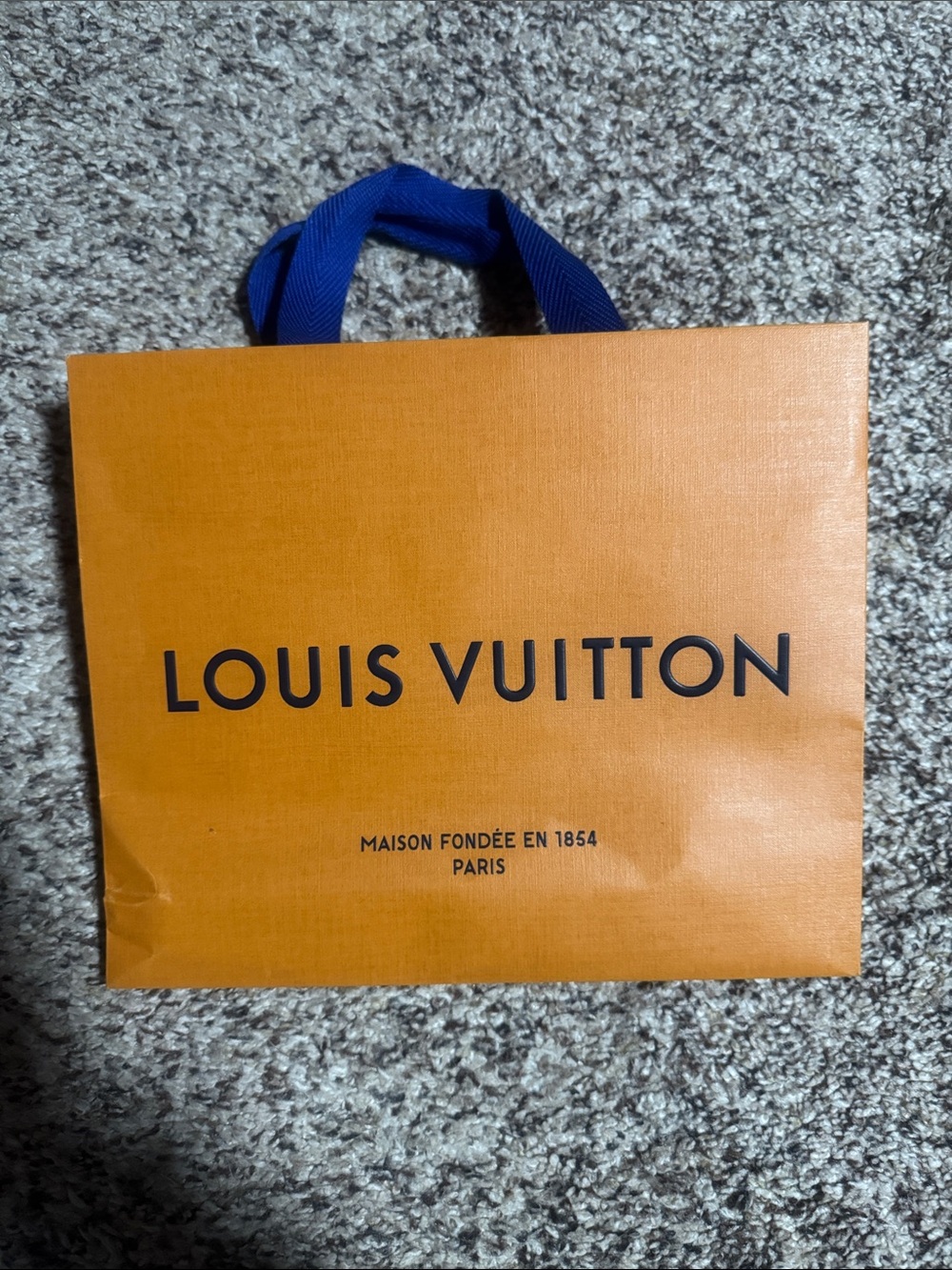 Louis Vuitton Orange Gift Bag with Blue Ribbon Handles